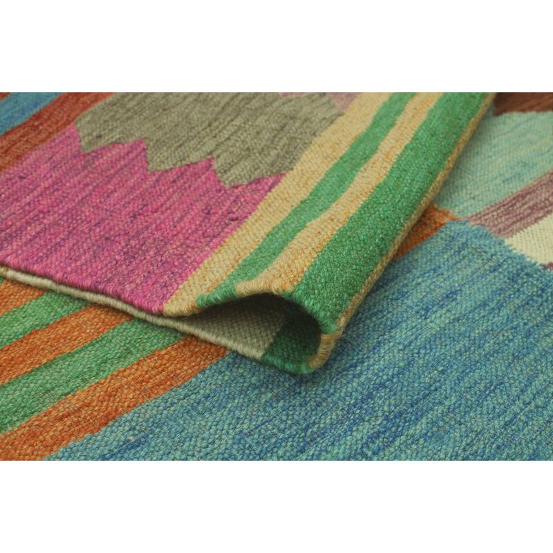 Hand-Woven Winchester Kilim Enise Rust/Blue Rug - 6'9" x 9'7"