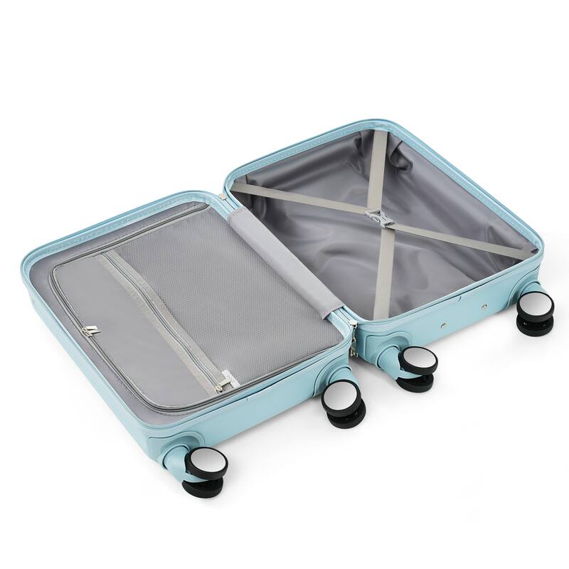 Merax 3 Piece ABS Hardshell Front-Opening Luggage Sets, Carry on Suitcase with USB Port and Cup Holder & Spinner Wheels