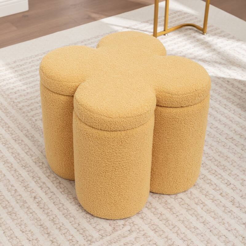 SEYNAR Modern Glam Teddy Velvet Flower Shape Storage Ottoman