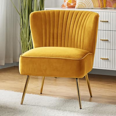 Monica 22''W Upholstered Modern Tufted Accent Side Chair with Gold Legs by HULALA HOME