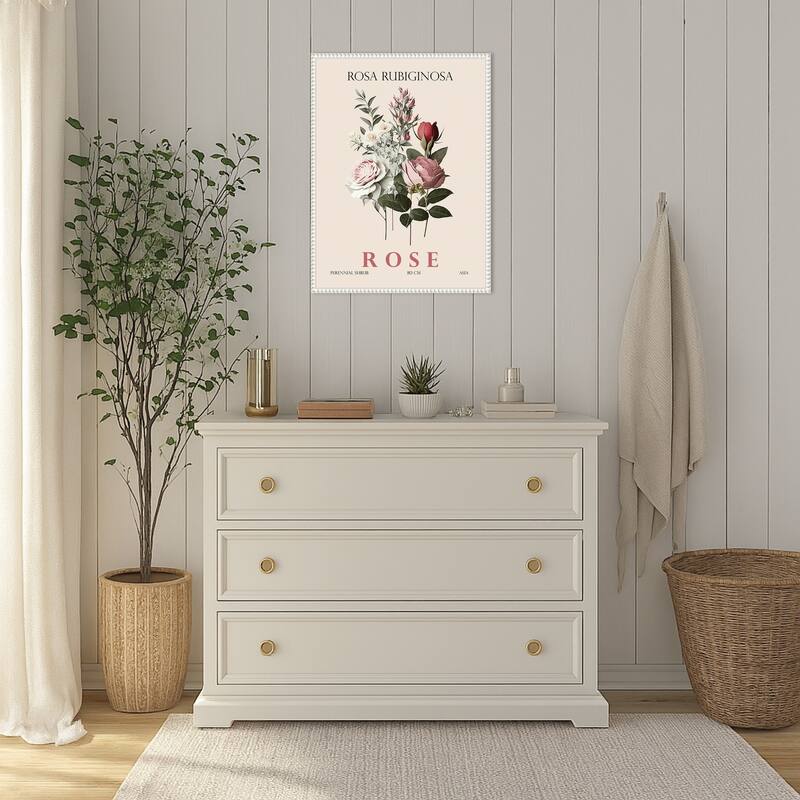 Vintage Botanical Rose Illustration by Christopher Giampietro Framed Canvas Wall Art Print