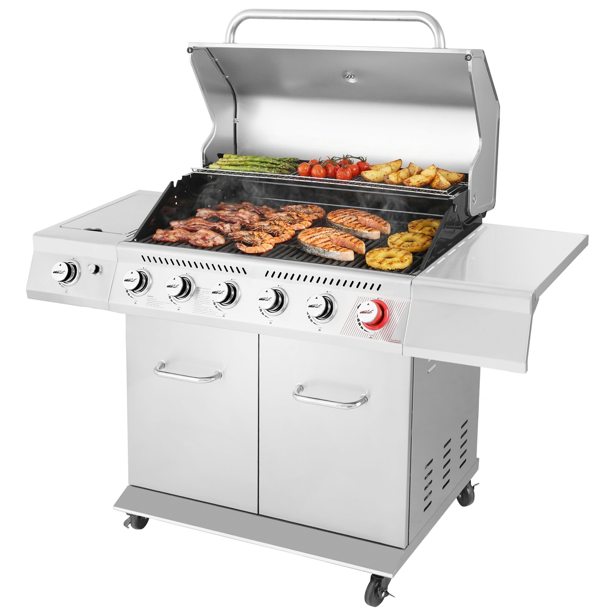 Royal Gourmet GA6402S Stainless Steel 6-Burner Grill with Sear & Side Burner, 74,000 BTU, Cabinet Style, Silver