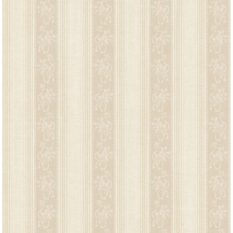 Seabrook Designs Donnington Floral Stripe Unpasted Wallpaper - 20.5 in. W x 33 ft. L - Metallic Parchment & Barely Blush