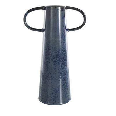Ceramic Textured Cone Decorative Vase with Curved Handles - Dark Blue - Roche River Decor