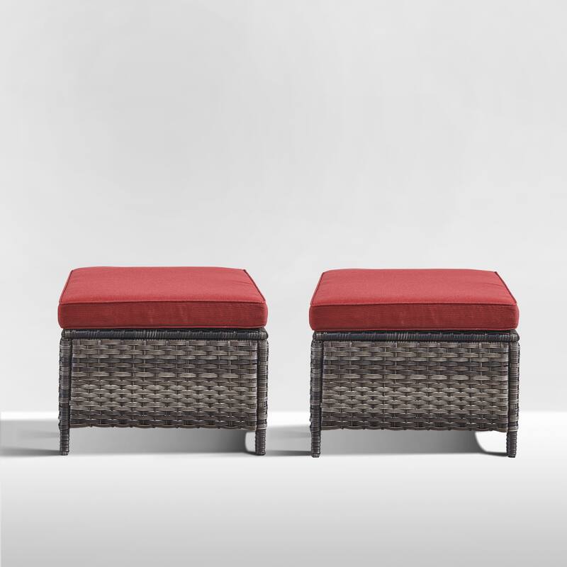 Outdoor Patio Footstool Ottomans with Cushion Grey-Red - Grey