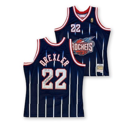 Clyde Drexler Autographed Houston Rockets Mitchell & Ness Swingman Signed Basketball Jersey HOF 2004 JSA COA - 8'6" x 11'6"
