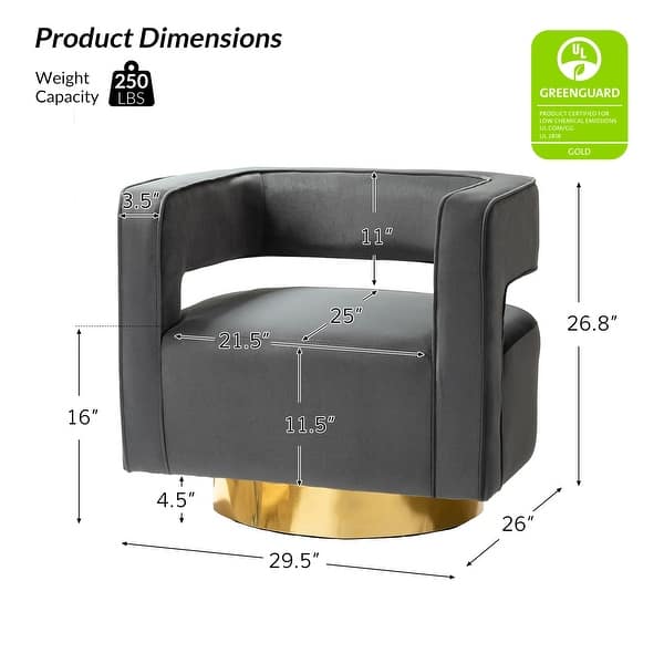 dimension image slide 8 of 14, HULALA HOME Carisa Modern Upholstered Swivel Open-Back Barrel Chair with Golden Base
