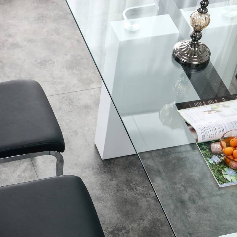 Glass Dining Table Large Modern Minimalist Rectangular for 6-8 with 0.4" Tempered Glass Tabletop