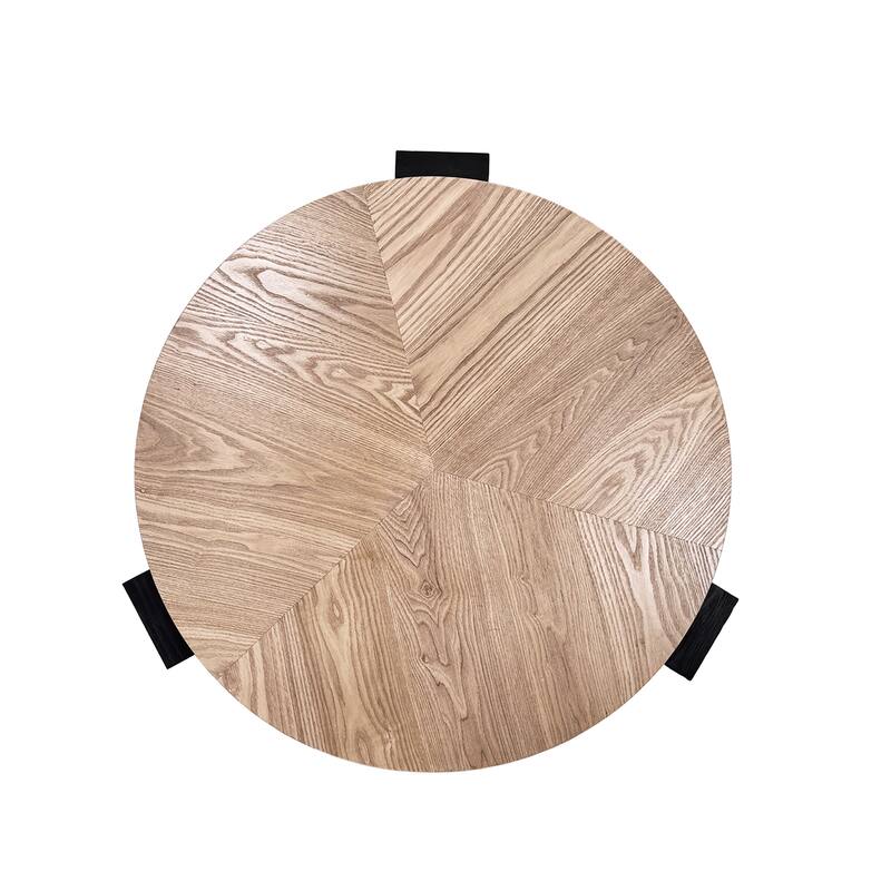 33" Round Coffee Table with Hidden Storage, Parquet Veneer Top Table, 3 Block Legs Sturdy Center Accent Table for Living Room