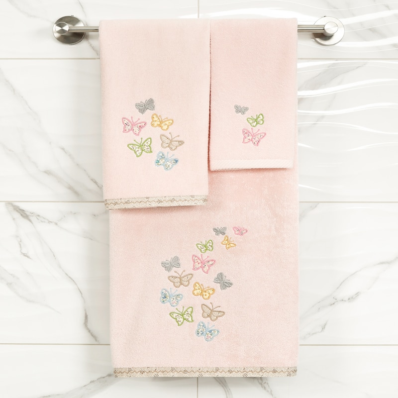 Authentic Hotel and Spa 100% Turkish Cotton Mariposa 2PC Embellished Hand Towel Set