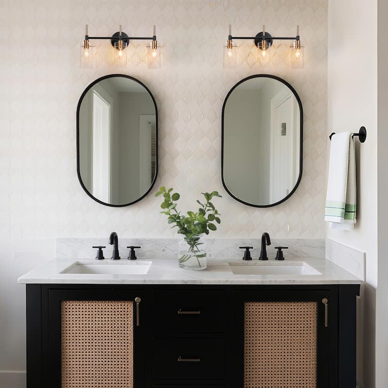 Alva Black Gold Modern Vanity Lights 3-Light Cylinder Clear Glass Shades Bathroom Light Fixture Wall Sconce