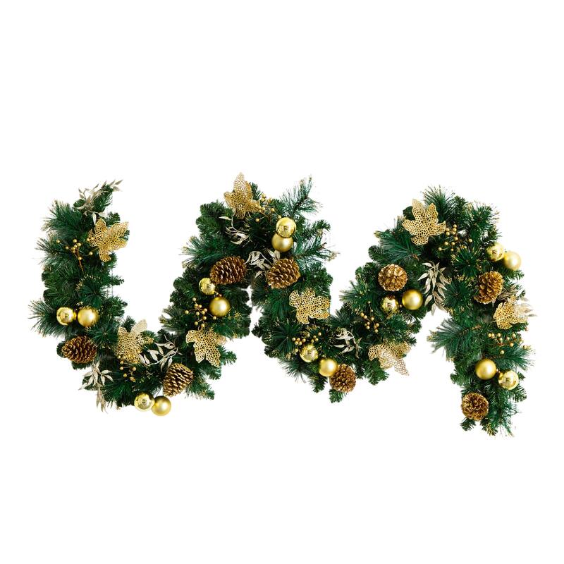9-ft Pre-Lit Artificial Golden Frosted Christmas Garland