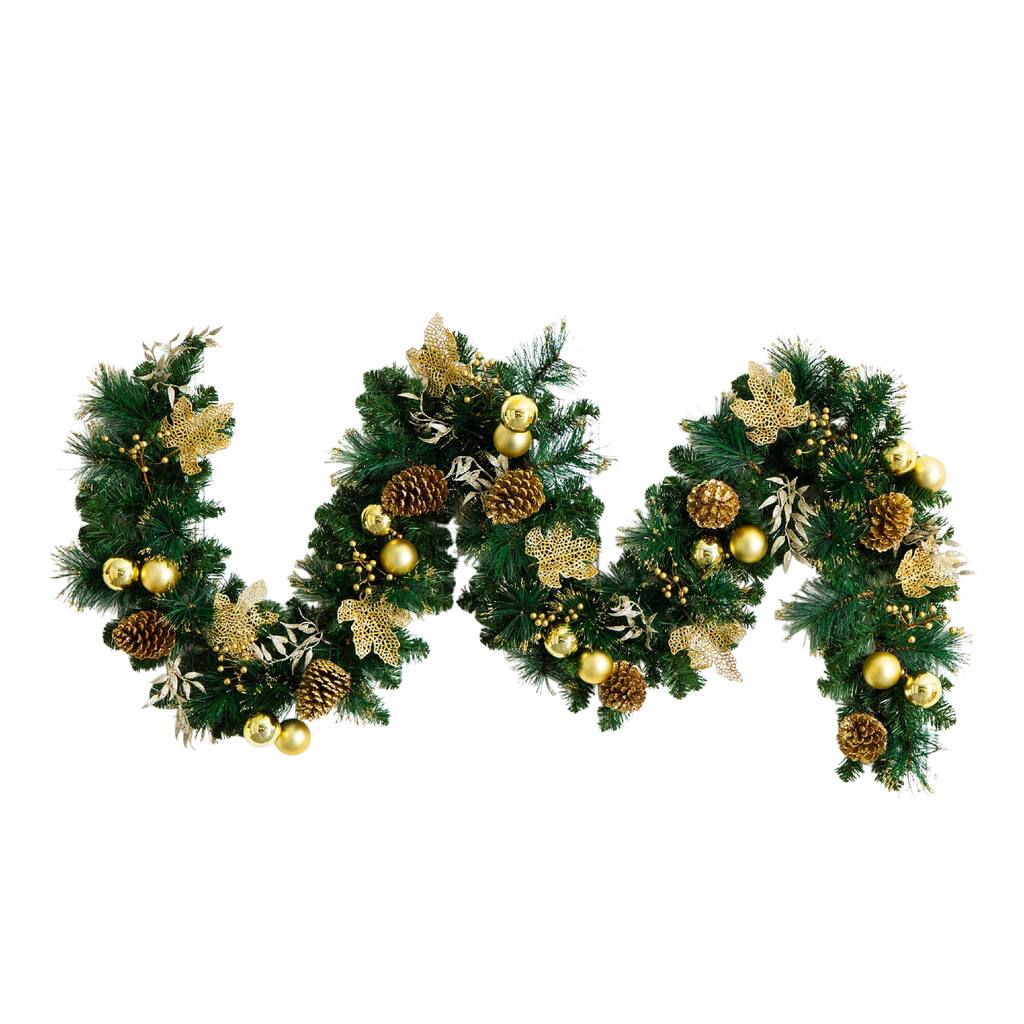 9-ft Pre-Lit Artificial Golden Frosted Christmas Garland