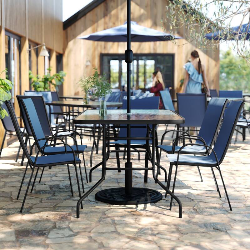 7-Piece Rippled Glass Outdoor Patio Table and Stacking Chairs Set