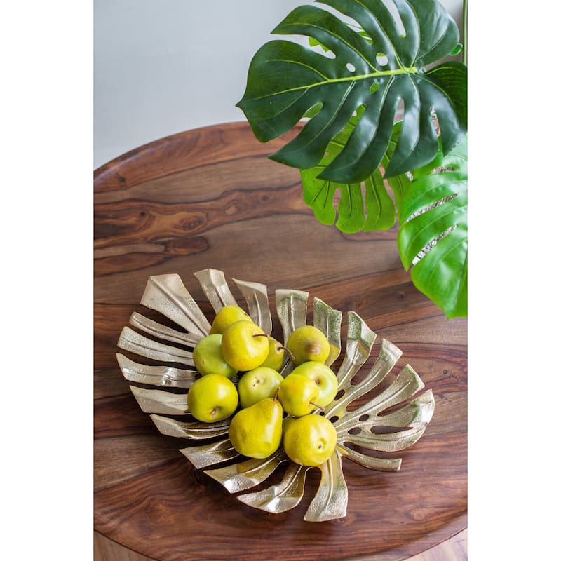 Modern Monstera Leaf Metal Wall Decor Home Decorative Plate with Bright Gold for Living Room Entrance Wall
