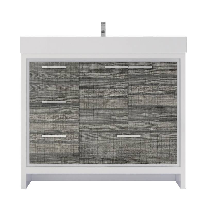 Dove 42'' Freestanding Vanity with Reinforced Acrylic Sink - 42'' Width With Left Drawers - High Gloss Ash Gray