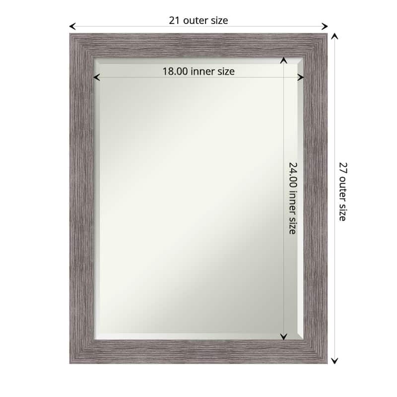 Beveled Bathroom Wall Mirror - Pinstripe Frame - Outer Size: 21 x 27 in - Pinstripe Plank Grey Narrow