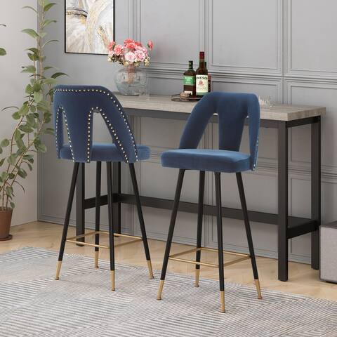 Bar Stool with Nailheads and Gold Tipped Black Metal Legs