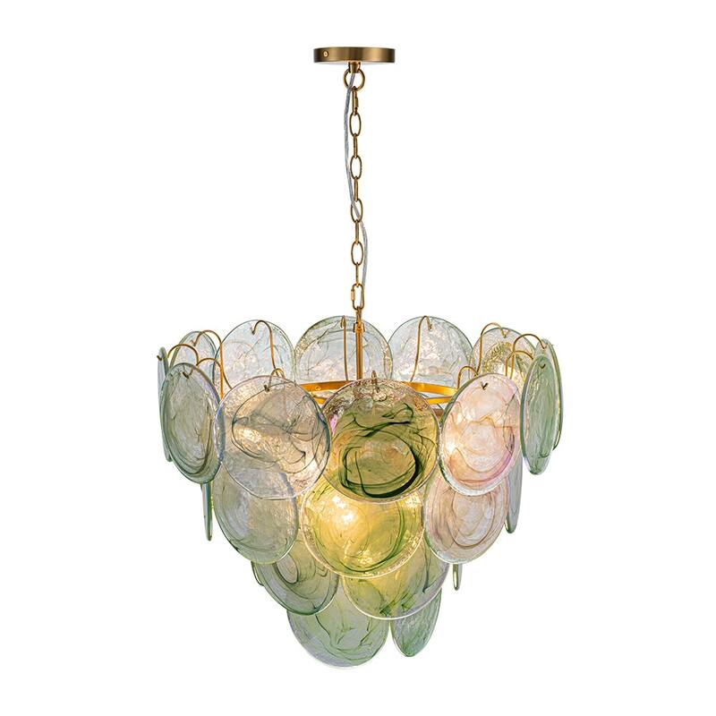 Glam Tiered Pearlescent Green Misty Glass Round Chandelier