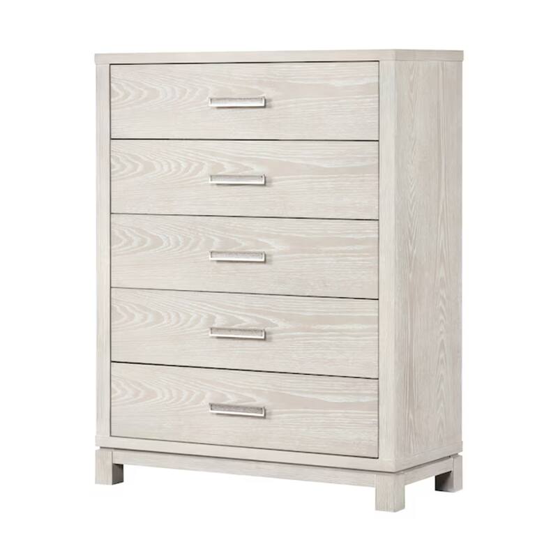 Loji 5 Drawer Tall Dresser Chest, Weathered Gray Solid Wood Storage