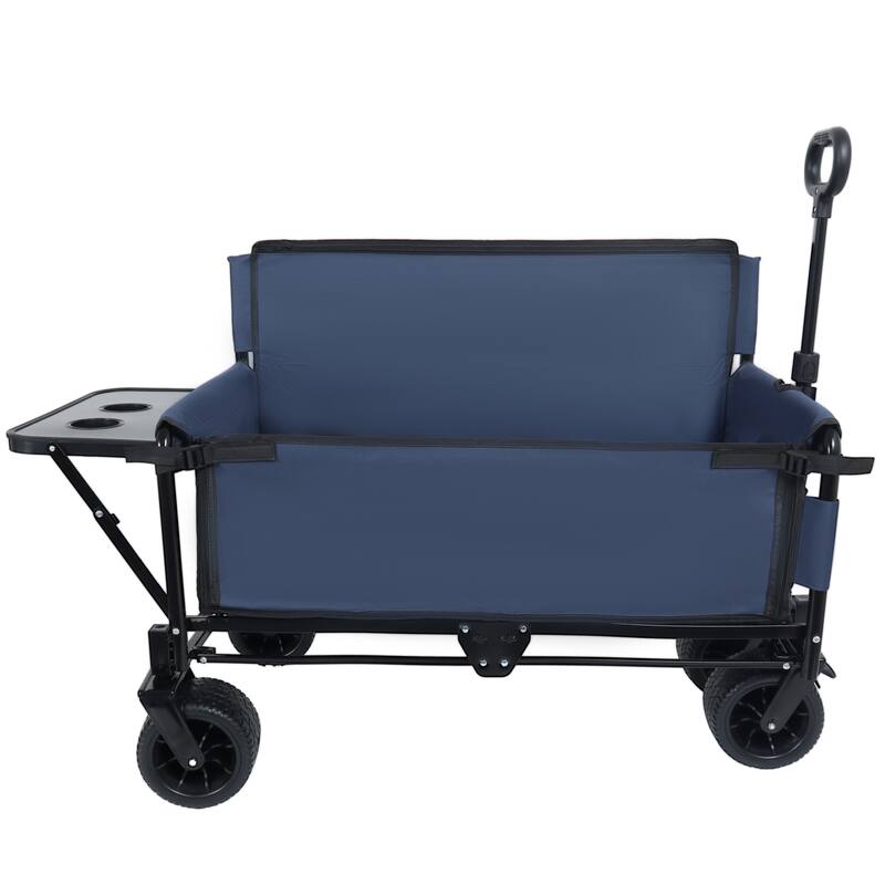 3-in-1 Convertible Folding Wagon with Bench Seat & Rear Tabletop - 500lb Heavy-Duty, 180L All-Terrain Cart, Dark Blue