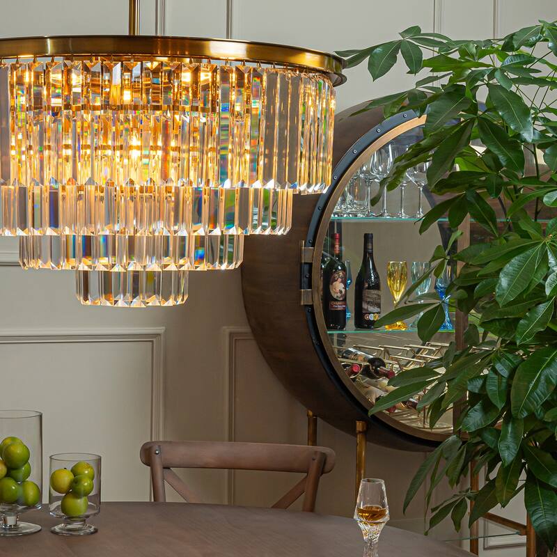 8-Lights Mid-Century Modern 4-Tier Round Fringe Crystal Chandelier - W31.5"