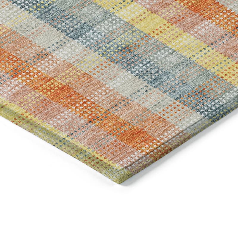 Machine Washable Indoor/ Outdoor Modern Plaid Chantille Rug