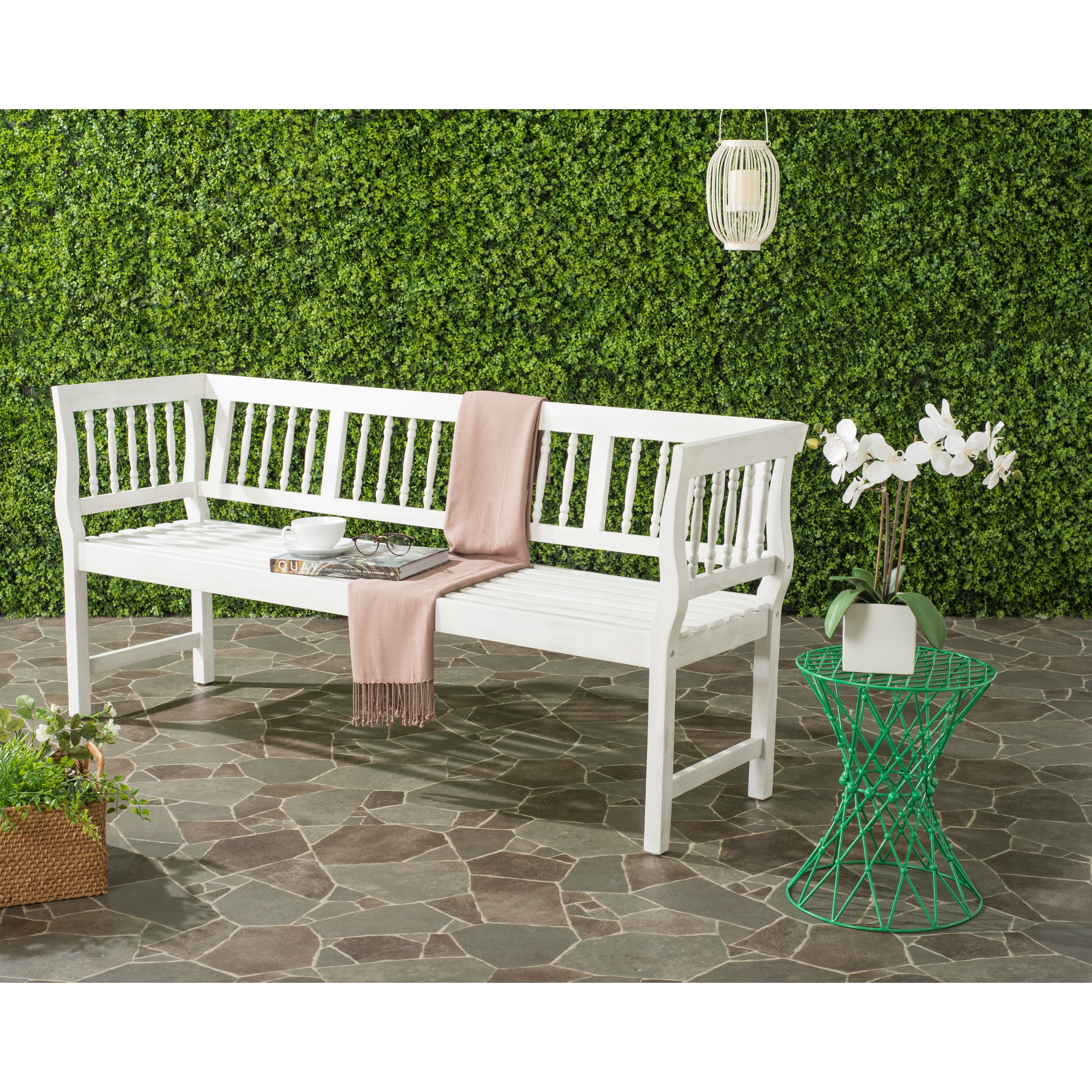 SAFAVIEH Brentwood Outdoor Antique White Bench 68.1