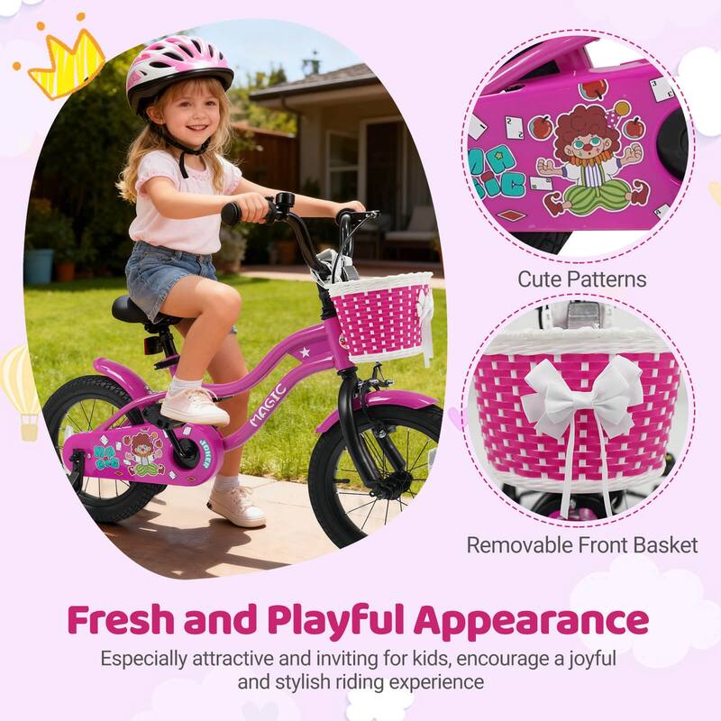 Costway 12”/14”/16”/18” Kids Bike with Training Wheels, Basket, Hand & - See Details