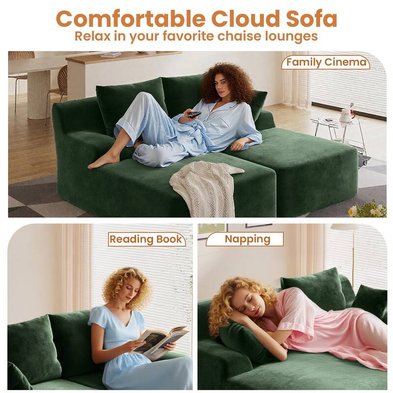 Velvet Dual Chaise Sofa Bed, Sleeper Sofa with Thicked Cushions and Throw Pillows, Deep Seat Lounge Loveseat Sofa