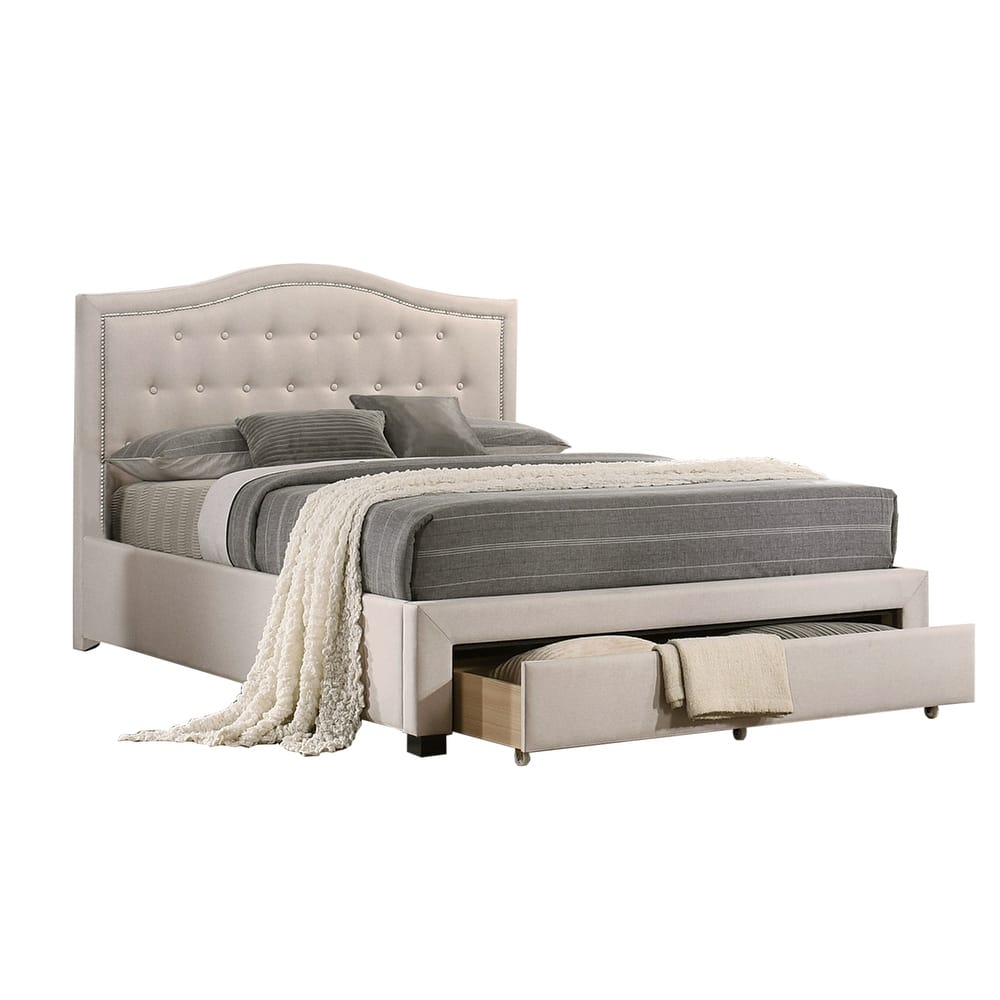 Linen Fully Upholstered Full Bed with 1 Drawer