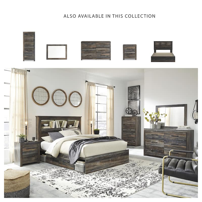 Drystan Rustic Brown Bookcase Bed with 2 Under Bed Storage Drawers