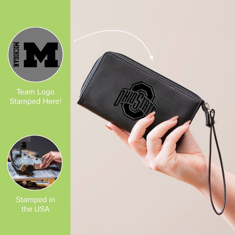 Black Hybrid Leather Cell Phone Wristlet Wallet, University Of Michigan - 4" x 7"