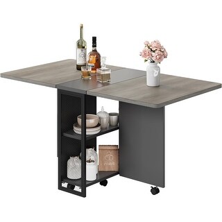Space Saving Folding Dining Table with 2 Tier Storage-Extendable Drop ...