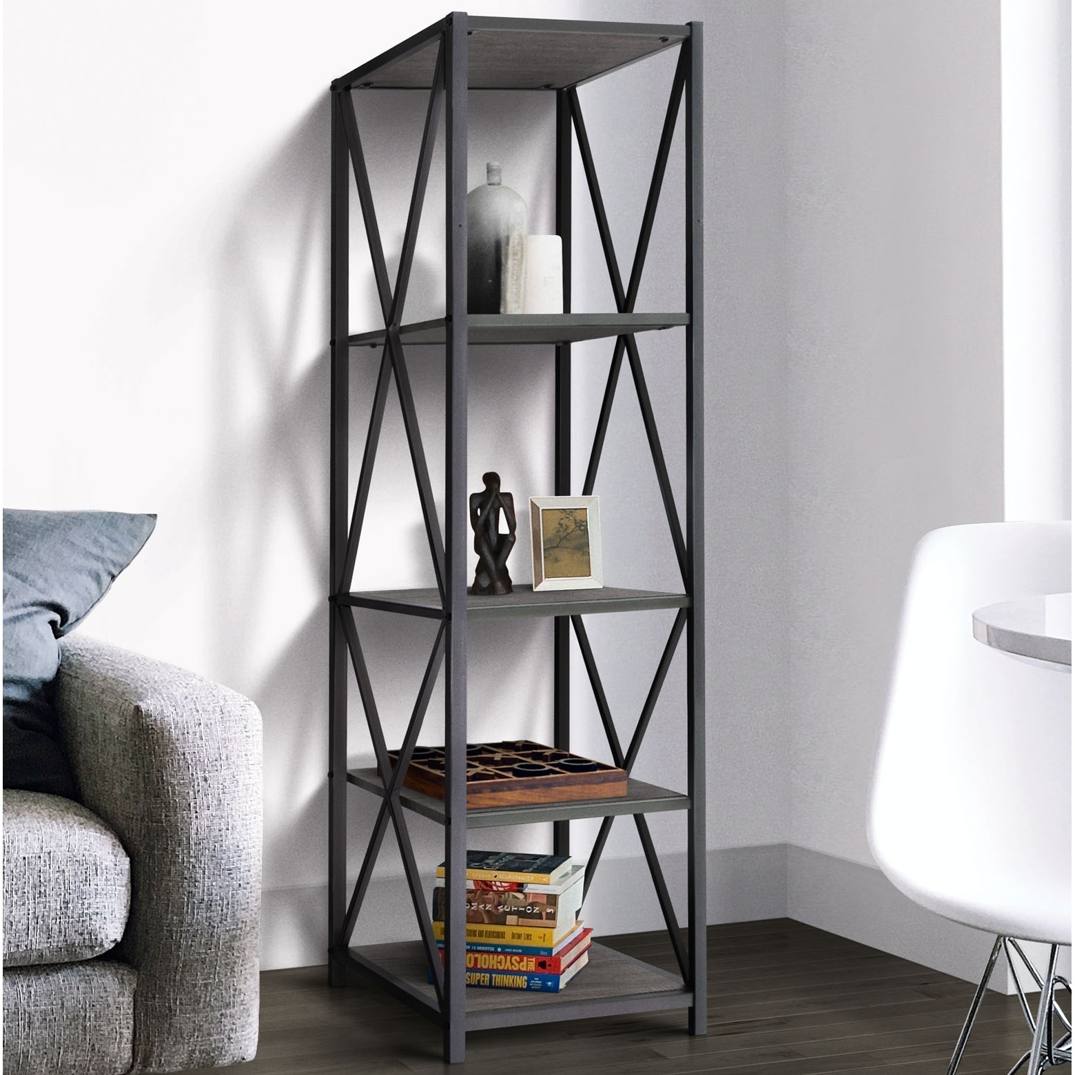 Shop Zenvida Bookshelf 5 Tier Industrial Metal Wood Modern Etagere Tall Bookcase Open Display Shelves Organizer Overstock 32265270