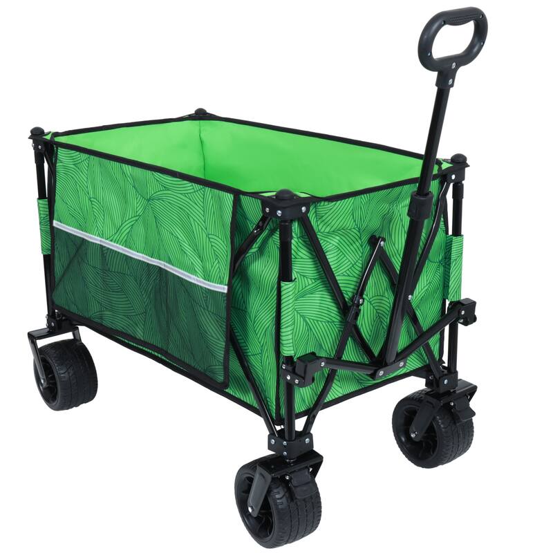 Heavy-Duty 480lbs Folding Wagon Cart with Bonus Picnic Mat - All-Terrain Beach Wheels, Drink Holders,Brakes & Side Pocket