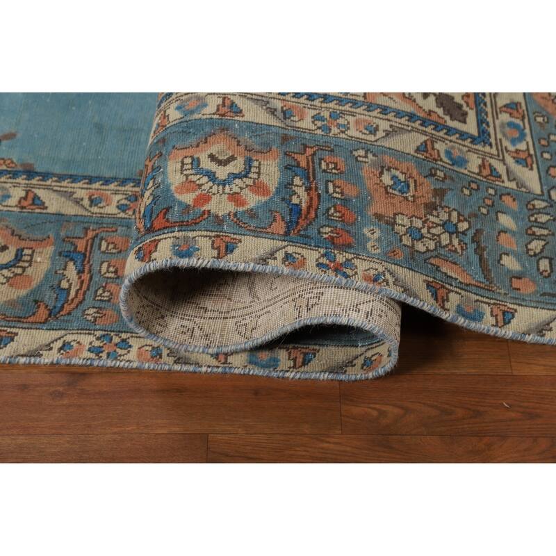 Light Blue Medallion Tabriz Persian Rug Hand-Knotted Wool Carpet - 7'9"x 11'3"