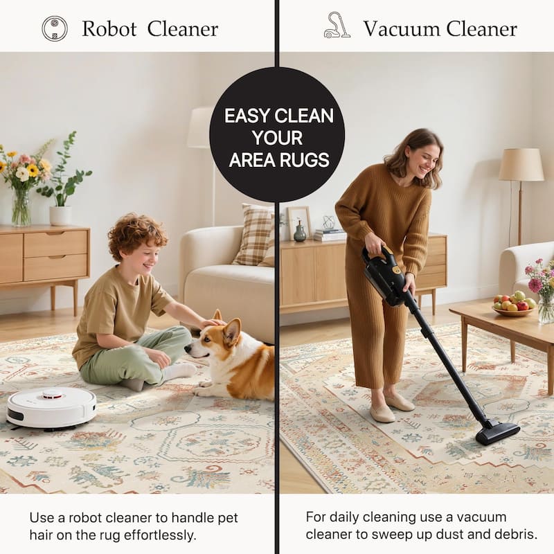 Mcow Faded Floral Vintage Collection Low-Pile Machine-Washable Area Rug