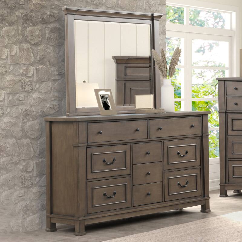 Furniture of America Quinlan Dark Walnut Wood 9-Drawer 2-Piece Dresser and Mirror Set - Dark Walnut