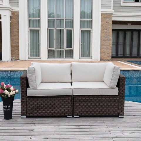 COSIEST 2-piece Outdoor Loveseat Wicker Sectional Sofa Set