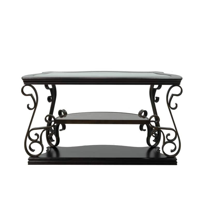 Elegant Traditional Sofa Table with Glass Top and Metal Legs, Versatile Entryway or Living Room Accent Table