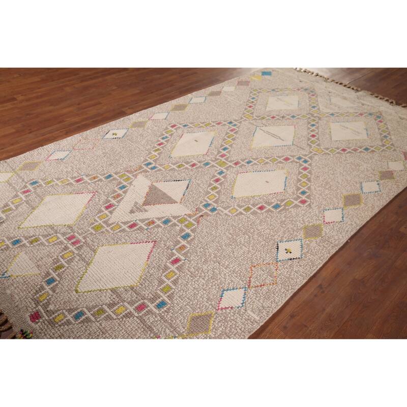 Geometric Moroccan Area Rug Hand-Knotted Oriental Wool Carpet - 5'7"x 10'0"