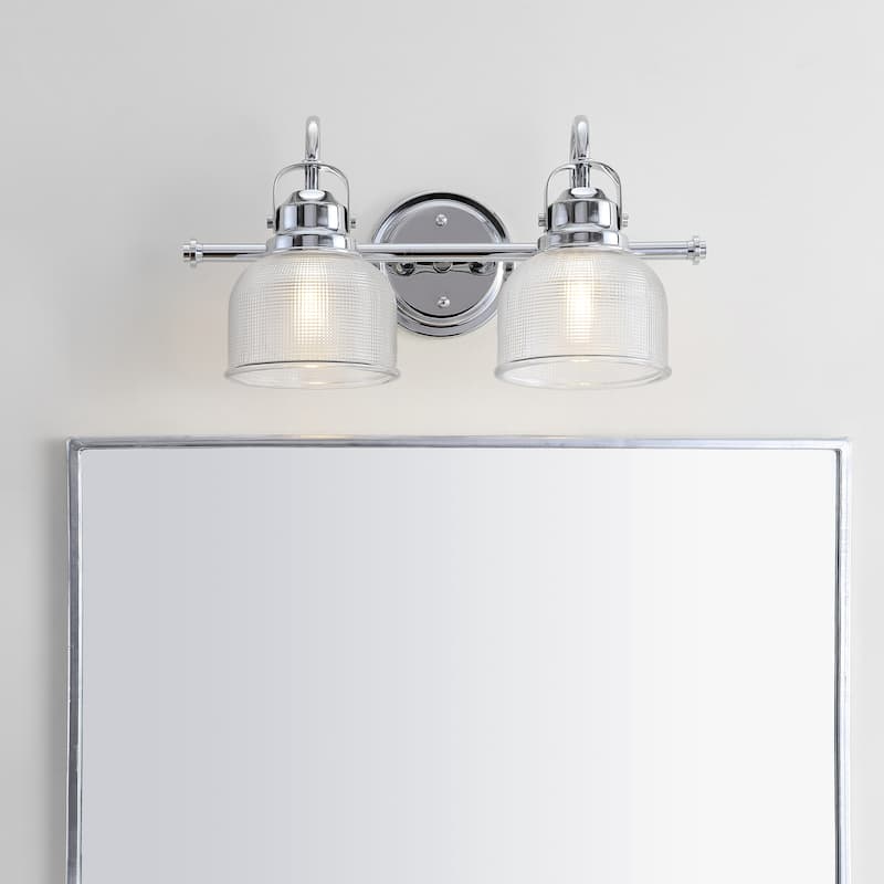 Shirley Metal/Glass LED Vanity Light, by JONATHAN Y - 2-Light - Chrome/Clear