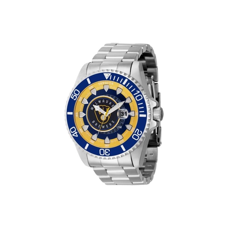 Invicta Men's 43469 MLB Milwaukee Brewers Quartz Multifunction Yellow, Silver, White, Blue Dial Watch