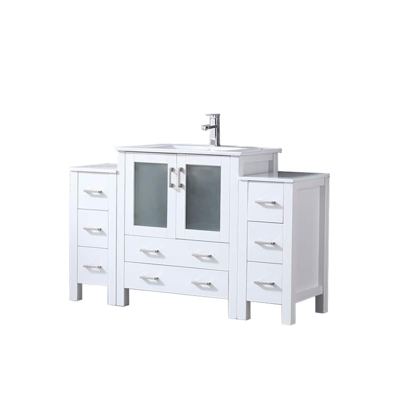 Volez Bath Vanity with Side Cabinets, Ceramic Top & Sink