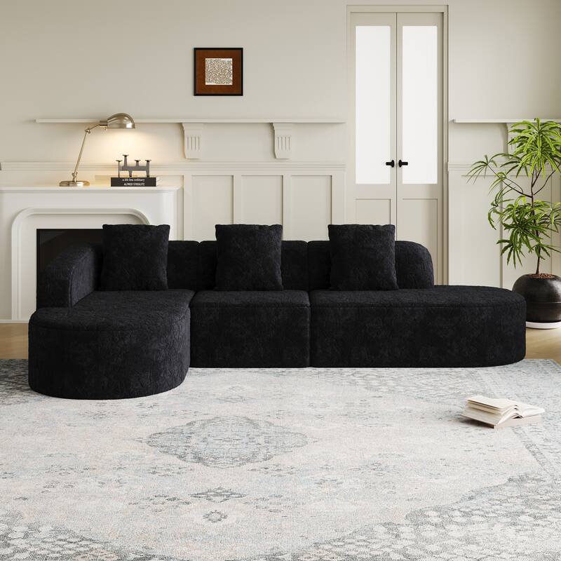 111.8-inch L-shaped curved modular sofa, modern design featuring lychee-textured long-pile polyester fabric, curved backrest