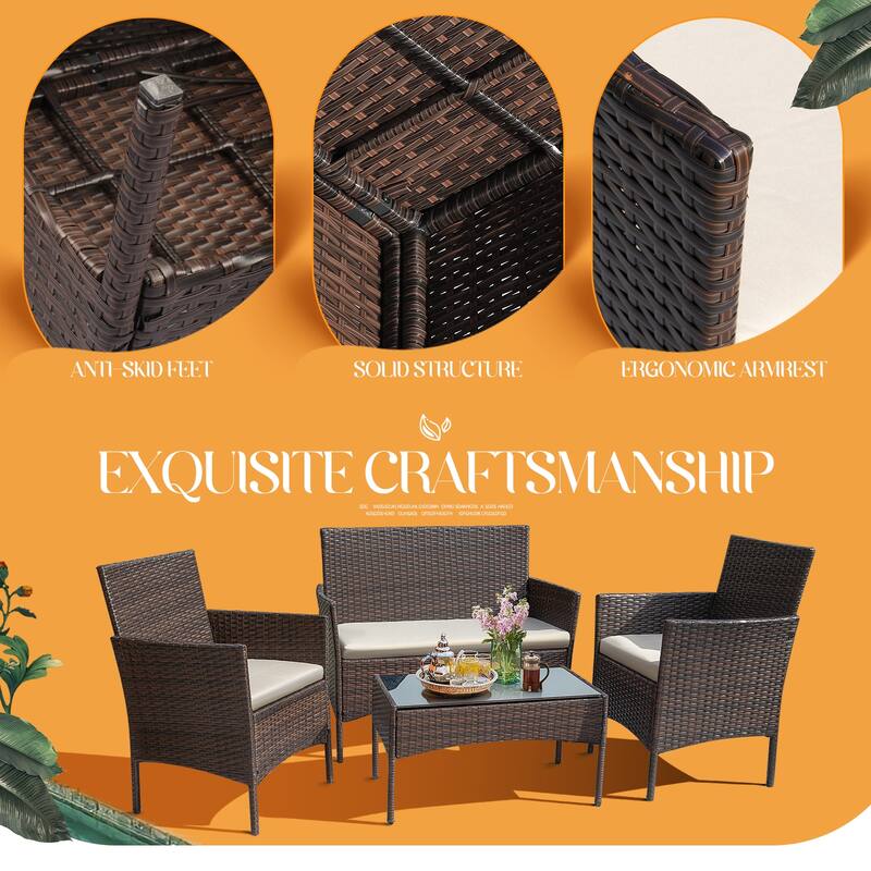 Homall PE Rattan 4-piece Outdoor Patio Set