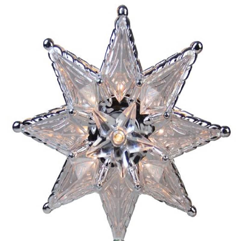 8" Lighted Silver Clear Mosaic Star Christmas Tree Topper Clear Lights