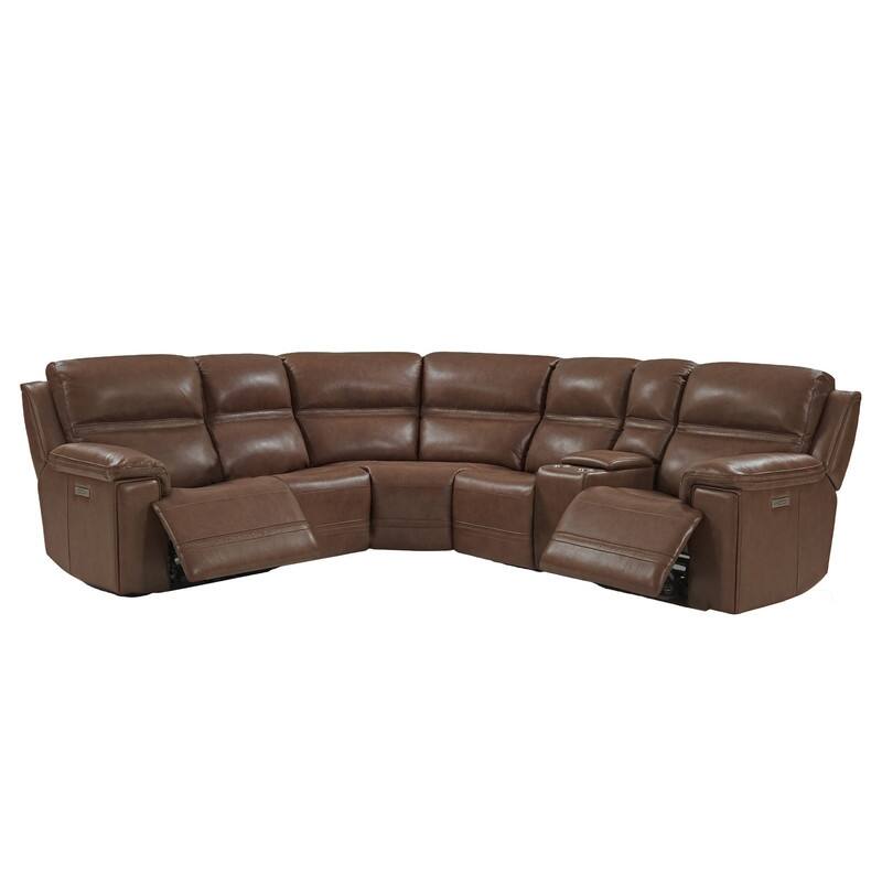 108” W Premium Genuine Leather Dual-Power Sectional Sofa with Console, Zero Gravity, Adjustable Headrest