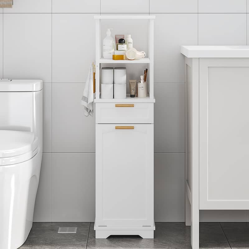 VECELO Tilt Out Laundry Hamper Cabinet with Laundry Baskets Hamper,Bathroom Storage Cabinet Laundry Cabinet with Drawer